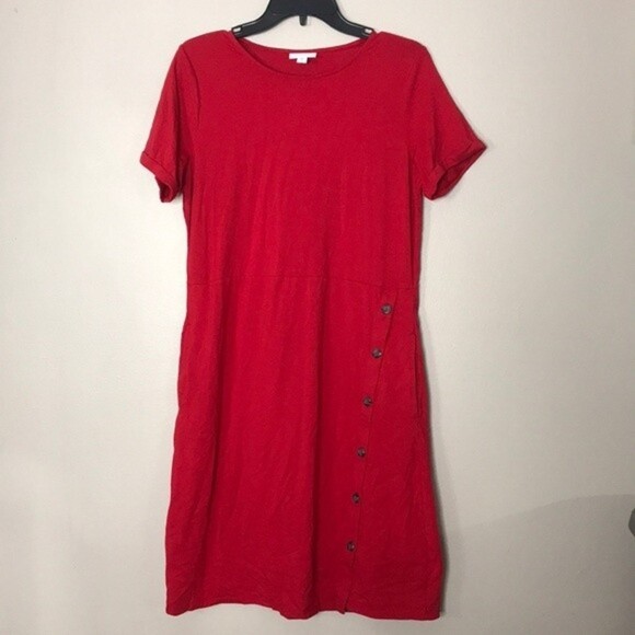 J. Jill cotton blend red shirt dress with side button details size small tall - Picture 1 of 12